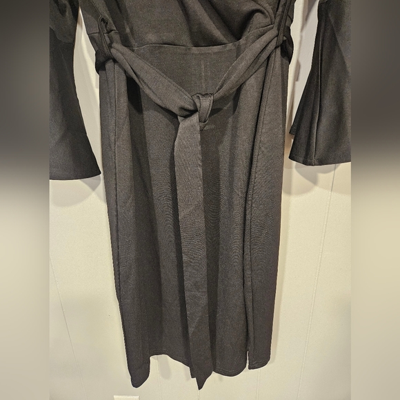 Pinup Fashion Women Satin Long Sleeve V Neck Ruffle Maxi 16 Dress Casual Tie - Picture 2 of 6